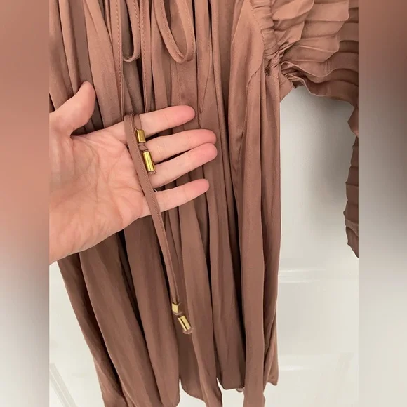 Free People Arzel Mini Dress Long Sleeve Cinnamon Size Small Pleated Boho.    11 - Picture 10 of 16